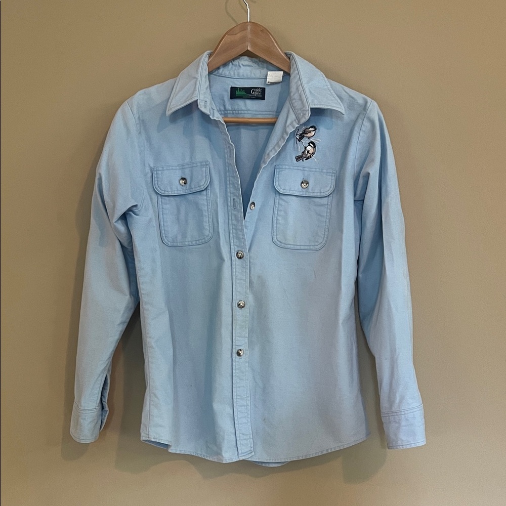Vintage Bird Light Blue Button-Up Shirt